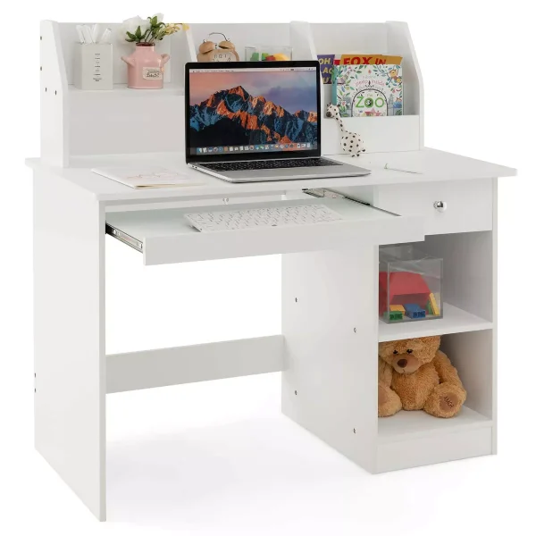 Kids Study Desk Children Writing Table with Hutch Drawer Shelves & Keyboard Tray